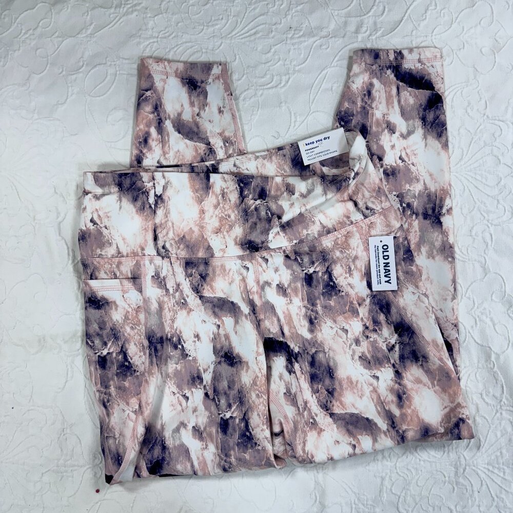 Old Navy Pink/Navy/White High-Rise Leggings Phone Pockets Size L NWT